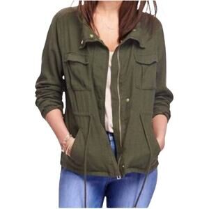 Old Navy Linen Blend Utility Jacket Military Green Medium